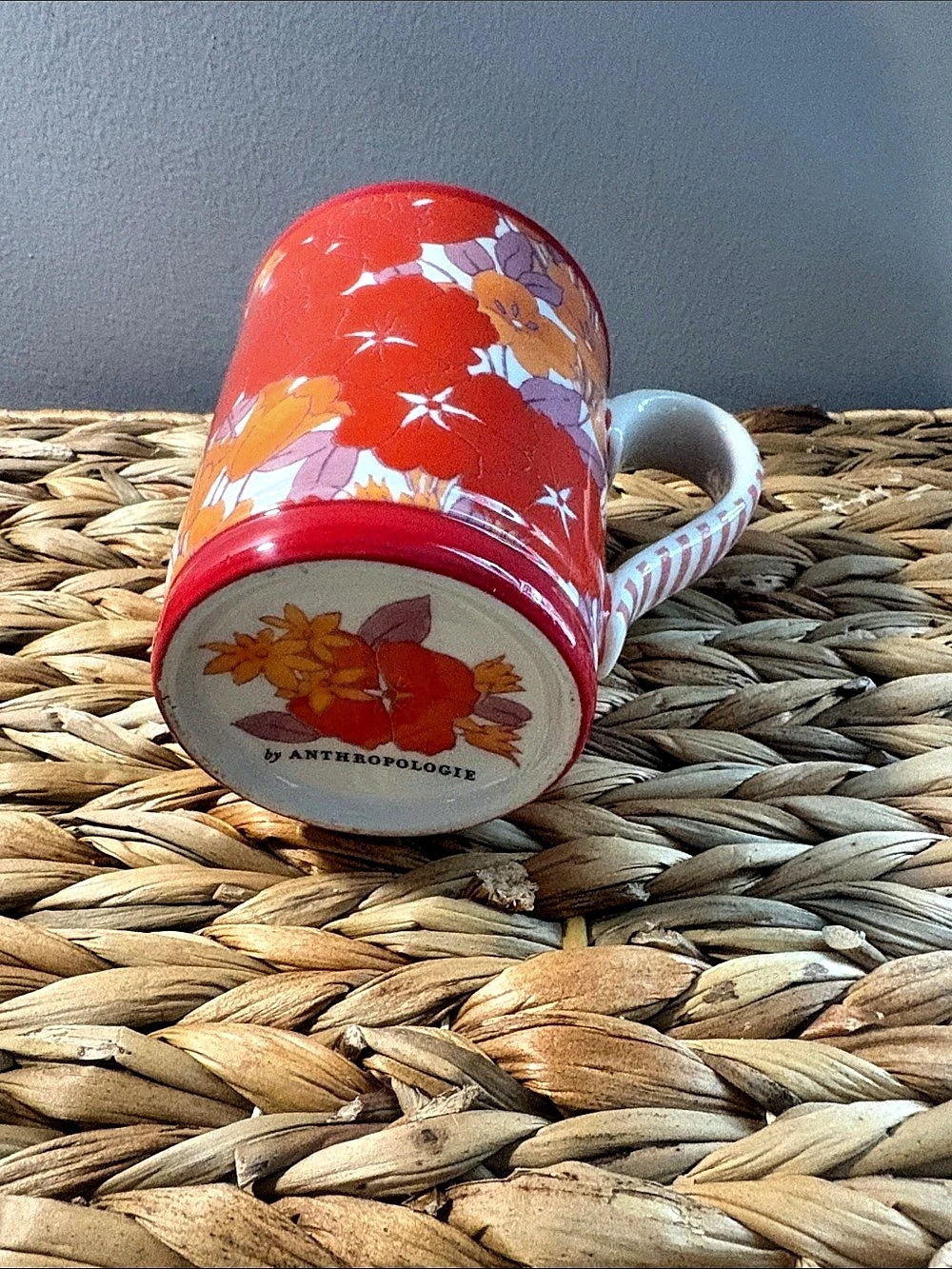 Anthropologie Cadiz Floral Mug Red & Orange Floral Design